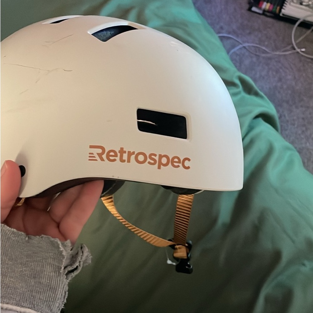 Retrospec White Helmet with Gold Strap